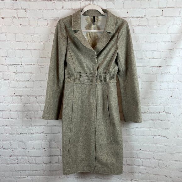 POLECI gray wool blend lined flared sleeve pocket elastic waist classic coat 4 - Picture 1 of 14